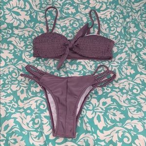 Purple bandeau bikini set